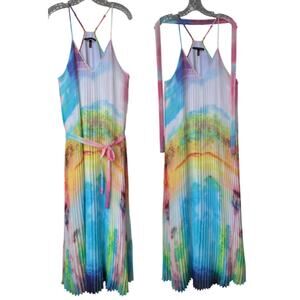 Victoria's Secret Watercolor Knife Pleated Sleeveless Maxi Dress Gown Size L
